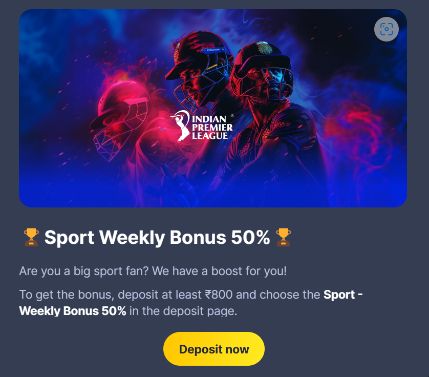 50% Sports Bonus Up To ₹10,000