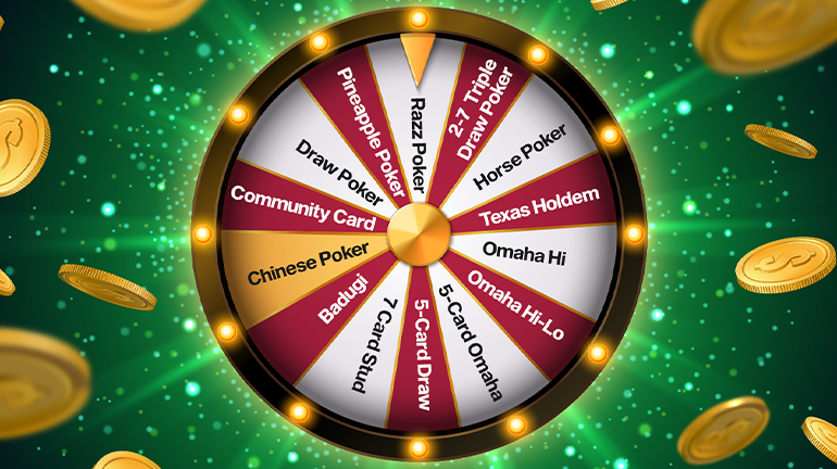 Spin wheel for 15 Types of Poker Games 